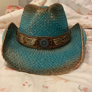 Women’s boot barn teal Shyanne straw cowgirl hat, size small in new condition